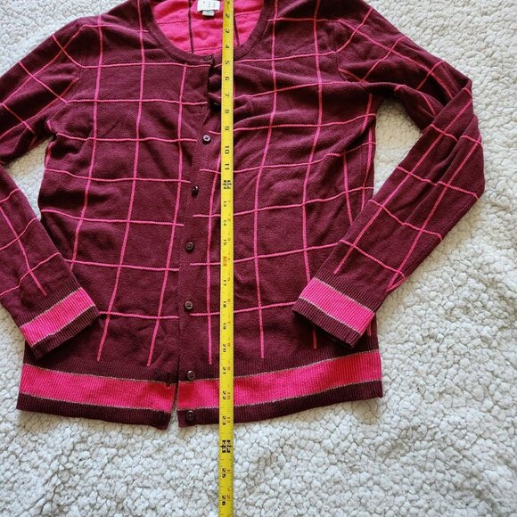 A NEW DAY Y2k vintage Burgundy Pink Checkered Cardigan Sz M 100% cotton preppy - Picture 8 of 8